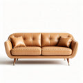 Leather upholstered sofa with decorative cushions - 200 x 90 x 75cm