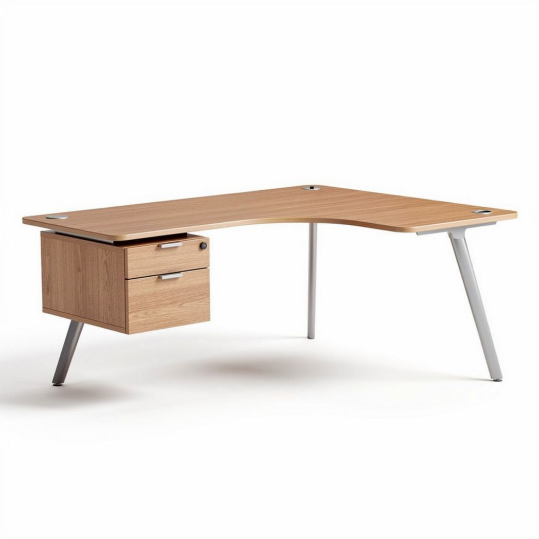 Corner desk with storage drawer in oak finish - 150 x 70 x 75cm
