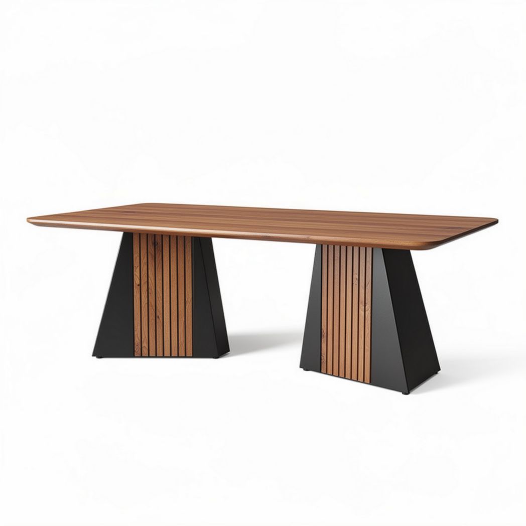 Oval black dining table with ribbed base - 200 x 100 x 75cm
