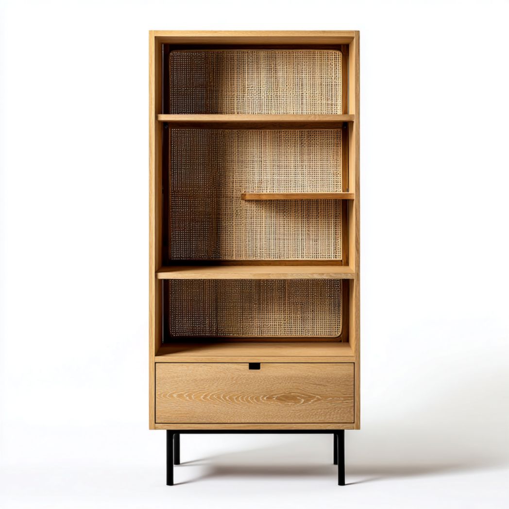 Wooden storage cabinet with glass doors for living room - 80 x 40 x 120cm