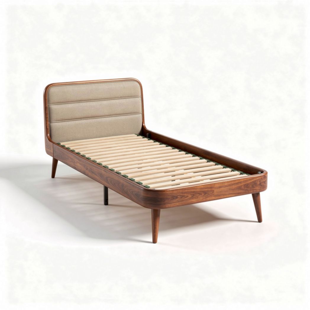 Wooden bed frame with upholstered headboard for bedroom - 200 x 100 x 50cm